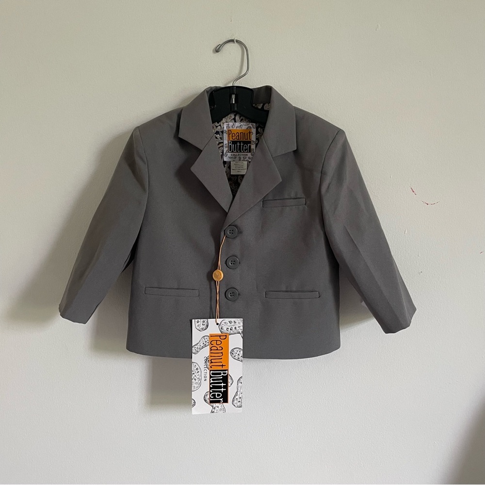 Peanut Butter Collection Boy's Gray Blazer ONLY  Size 2 Paisly Inner Pattern